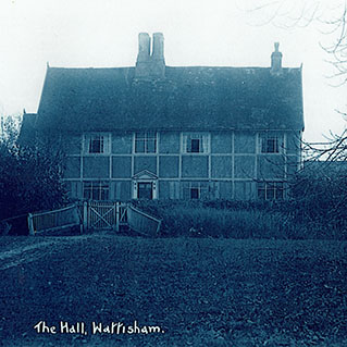 An old postcard of the Hall, Wattisham, with its timber-framed front